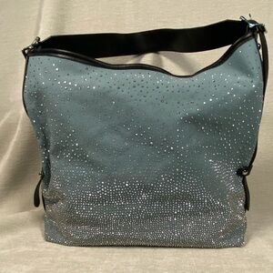 Stylish Haint Blue Rhinestone Shoulder Bag with adjustable shoulder strap